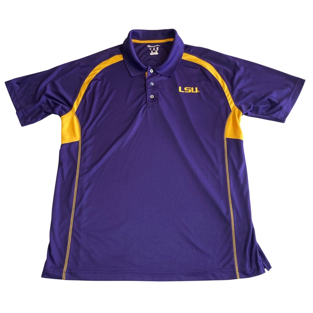 Champion Elite LSU Tigers Mens XL Polo Shirt Purple Gold Performance‎ 1132202